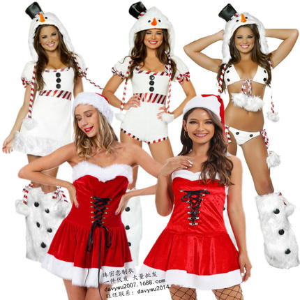 亚马逊圣诞洋装带脚套欧美白雪企鹅圣诞抹胸套装圣诞节圣诞摄影服