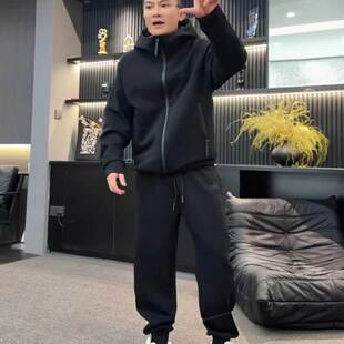 秋季爆款高级感重磅休闲运动套装男男轻奢连帽开衫外套卫裤两件套
