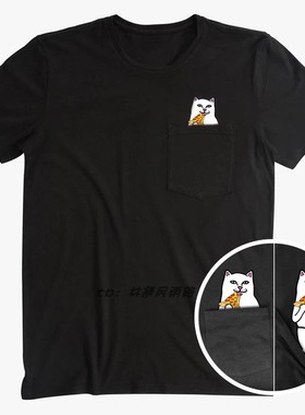 Nermal Funny Print Cat Pocket T Shirt口袋印花T
