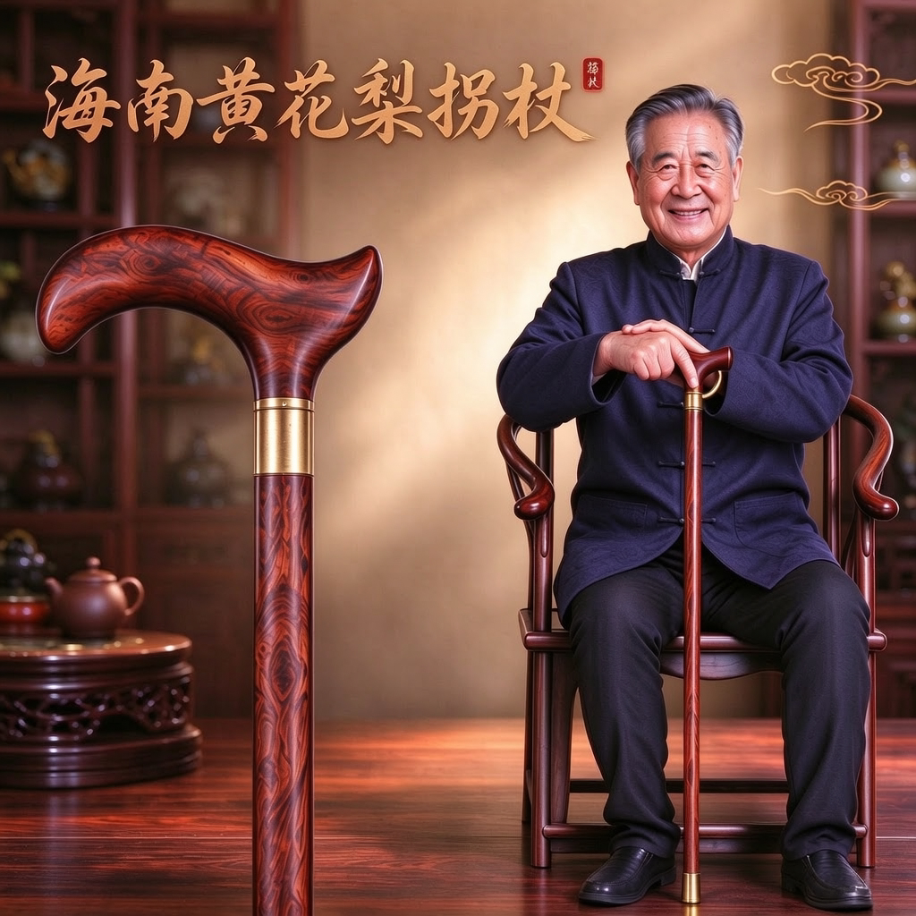 正品海南黄花梨拐杖红木礼品