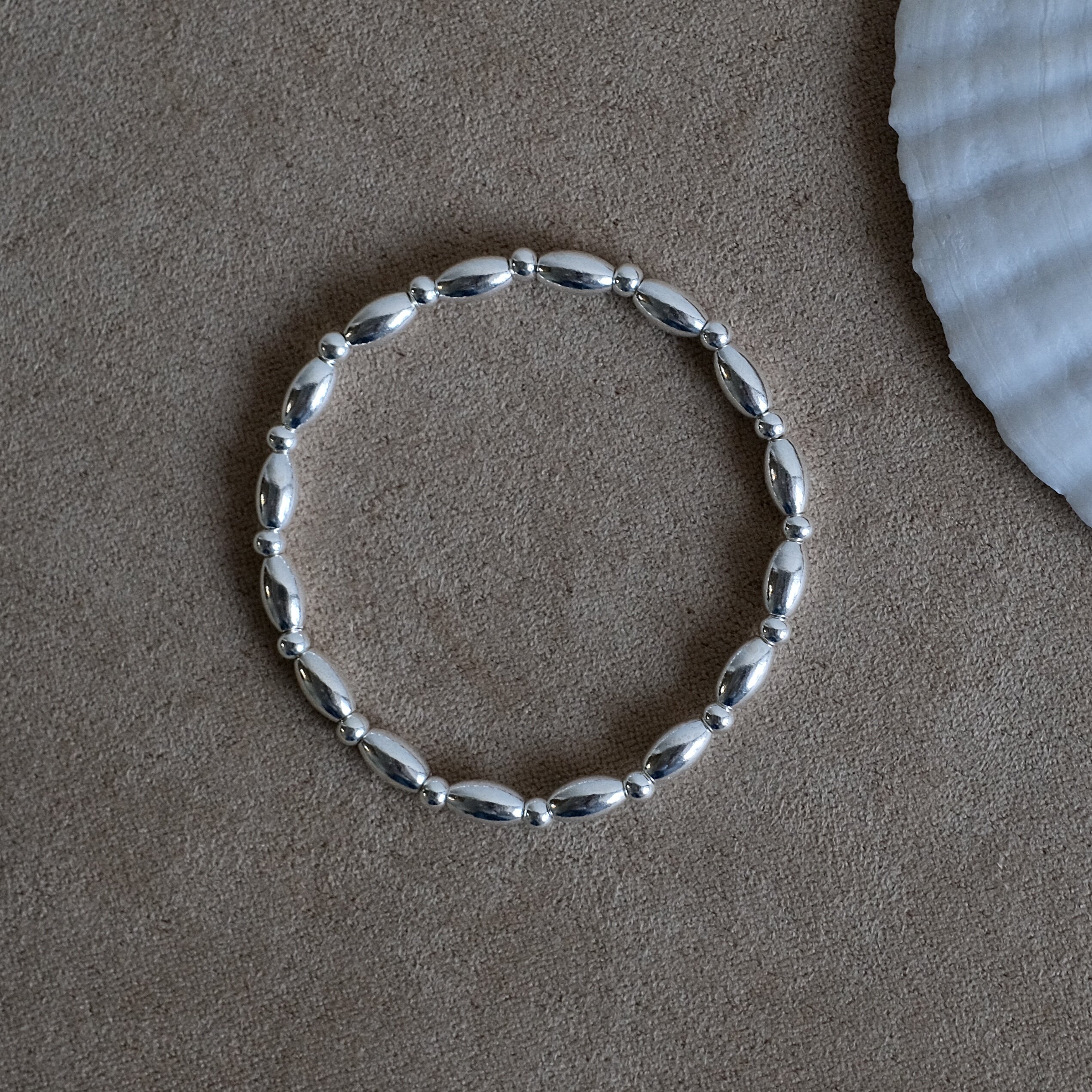 「花瓣」自制999足银橄榄珠手链手工串珠简约百搭叠戴闺蜜礼物