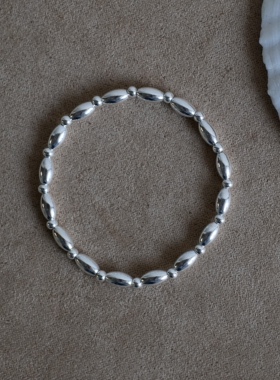 「花瓣」自制999足银橄榄珠手链手工串珠简约百搭叠戴闺蜜礼物