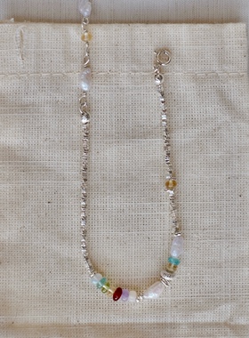 「彩虹多宝」岁岁平安碎银子925纯银细手链原创设计天然石叠戴