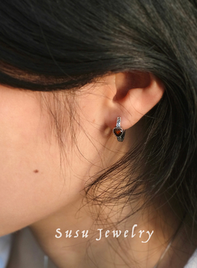 「黄水晶」通体925纯银天然水晶耳环心形做旧复古文艺精致甜酷