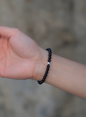 「黑玛瑙」天然石圆珠串珠手链999银转运珠简约高级感送闺蜜手饰