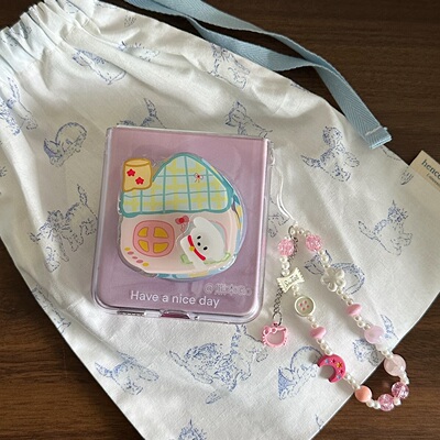 简约粉紫渐变磁吸适用华为PuraX手机壳pocket2三星ZFLIP7/6/5可爱小狗支架小米Mixflip2荣耀透明Nova硬OPPOn3