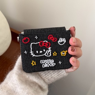 可爱黑酷少女牛仔布面护轴壳适用华为purax手机壳三星ZFLIP7 5皮质保护套n3flip荣耀Vflip2挂绳pocket2防摔