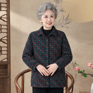 中老年女秋冬棉服全棉碎花薄款夹棉外套老人奶奶保暖上衣宽松大码
