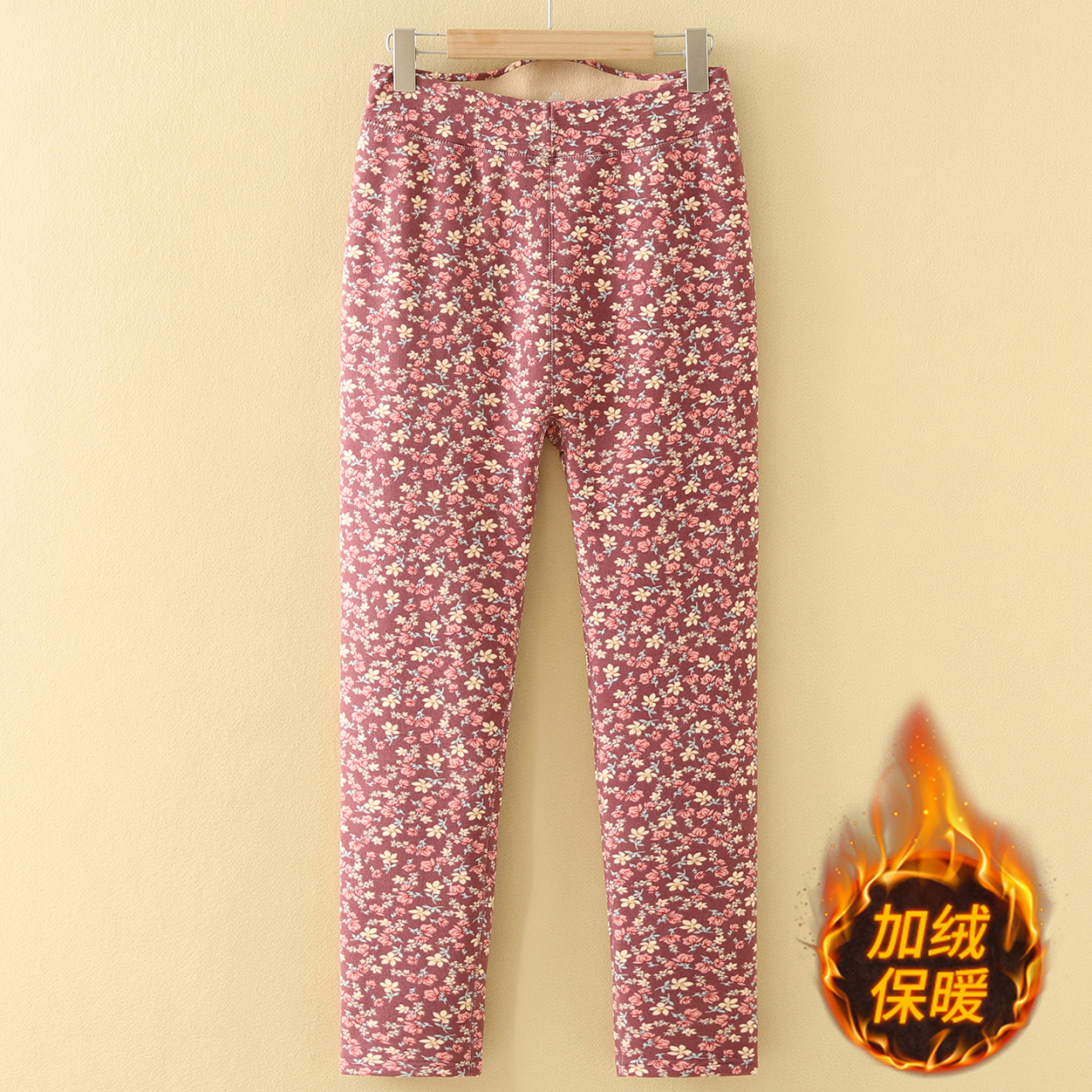 中老年女裤秋冬加绒保暖小脚裤加厚碎花长裤内搭裤妈妈老人裤子