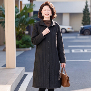 女秋冬长款棉服外套保暖风衣大衣中老年妈妈休闲上衣纯色大码
