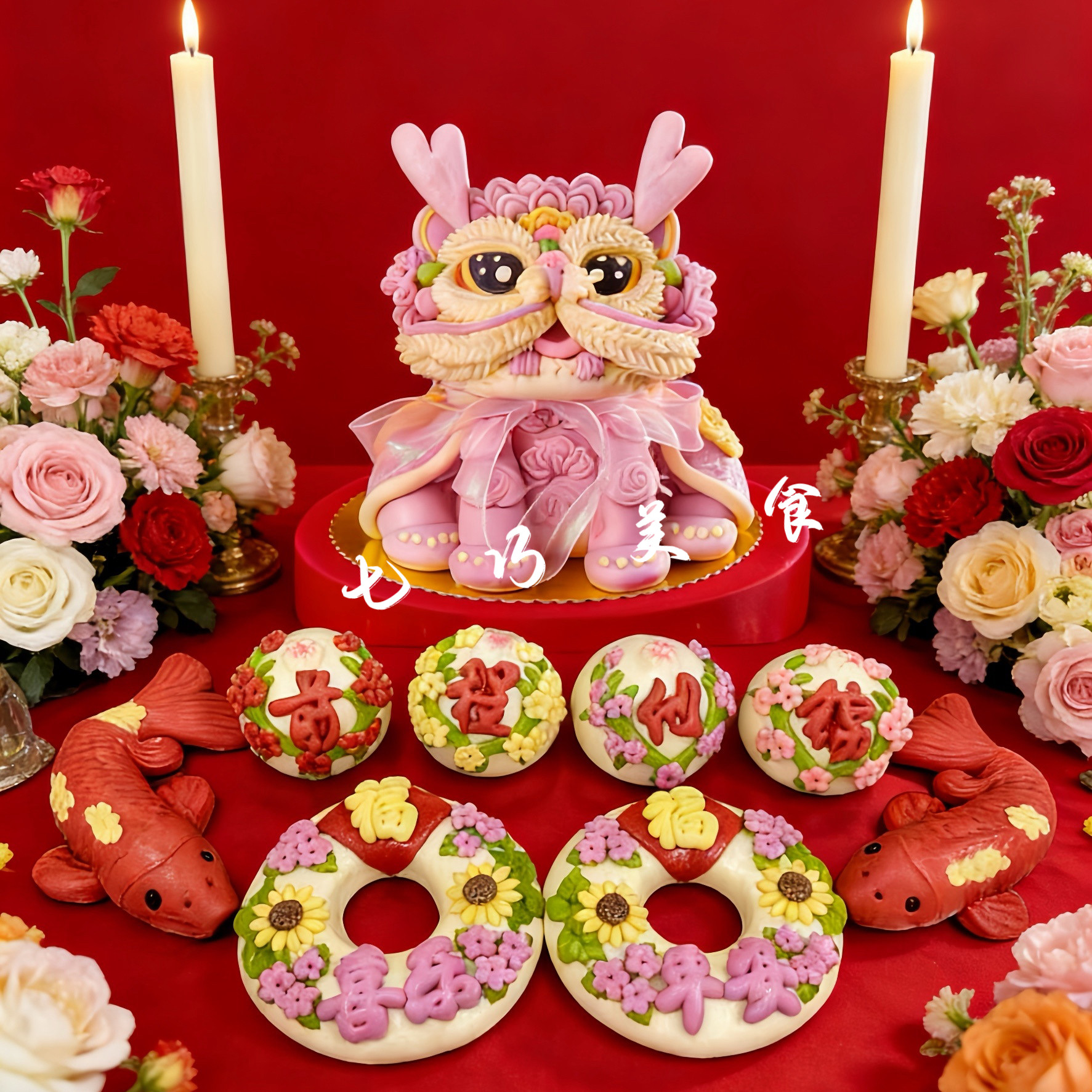 胶东非遗花饽饽宝宝周岁馒头满月百天抓周大醒狮花馍 生日宴礼盒