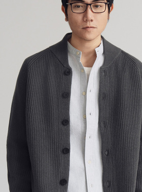 Arba设计 K28 春秋高级感复古深灰美利奴羊毛针织开襟夹克