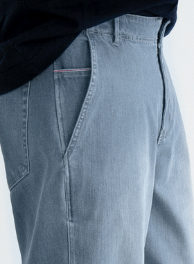 Arba设计 P201 四季高级轻户外通勤复古天青蓝竹节廓形丹宁牛仔裤