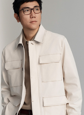 Arba设计 J150 春秋高级轻通勤淡漠白防泼水抗皱不粘毛军工装夹克
