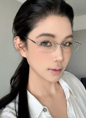 网红无框眼镜近视女款可配有度数纯欲金丝小框无边框超轻眼睛架男