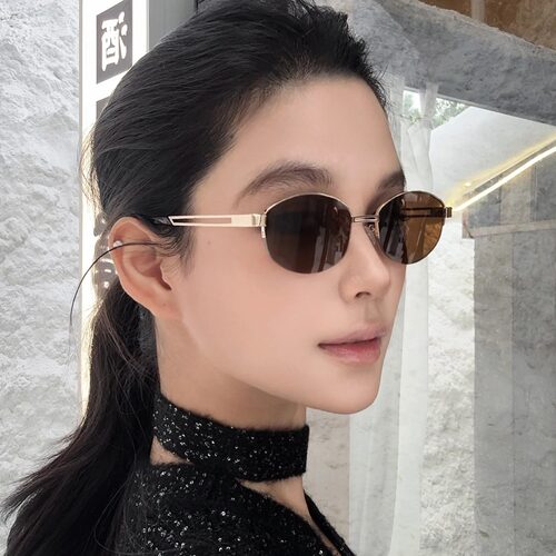 复古ins金属半框椭圆墨镜女