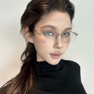 新款超轻金属无框防蓝光百搭女时尚网红同款小众个性潮显年轻眼镜
