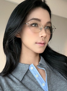 复古金丝边金属猫眼眼镜纯欲高智感防蓝光素颜辣妹显脸小眼镜女