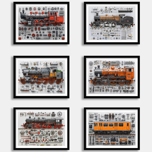 复古老式蒸汽火车车头装饰画挂画