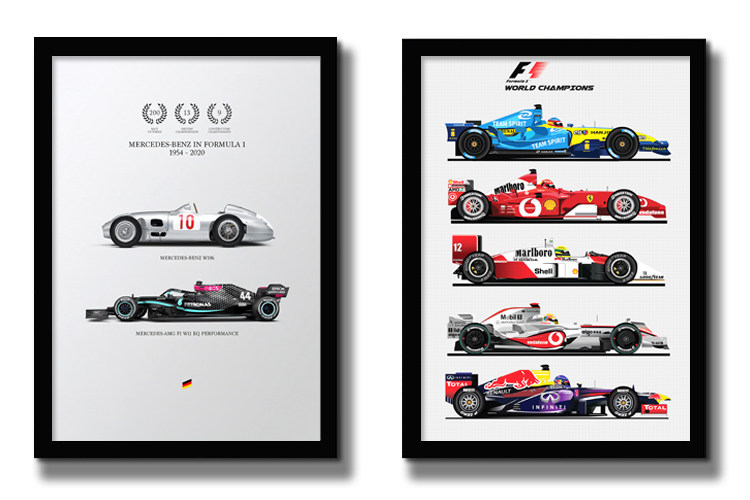 梅赛德斯奔驰赛车海报f1车队装饰画现代简约画汽车挂画车迷墙画