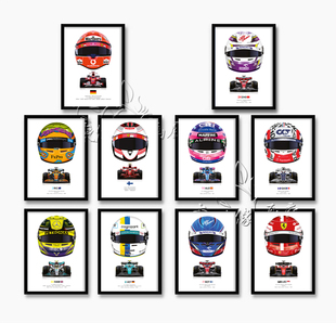F1赛车海报舒马赫周冠宇莱科宁阿隆索里卡多维特尔车手装饰画挂画