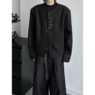 简约高级感无领短款西服外套2025秋冬男女无性别韩版复古休闲西装