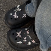 花水钻蝴蝶结合金鞋 粉蝶梦境洞洞鞋 鞋 扣适配crocs卡洛驰链条配件