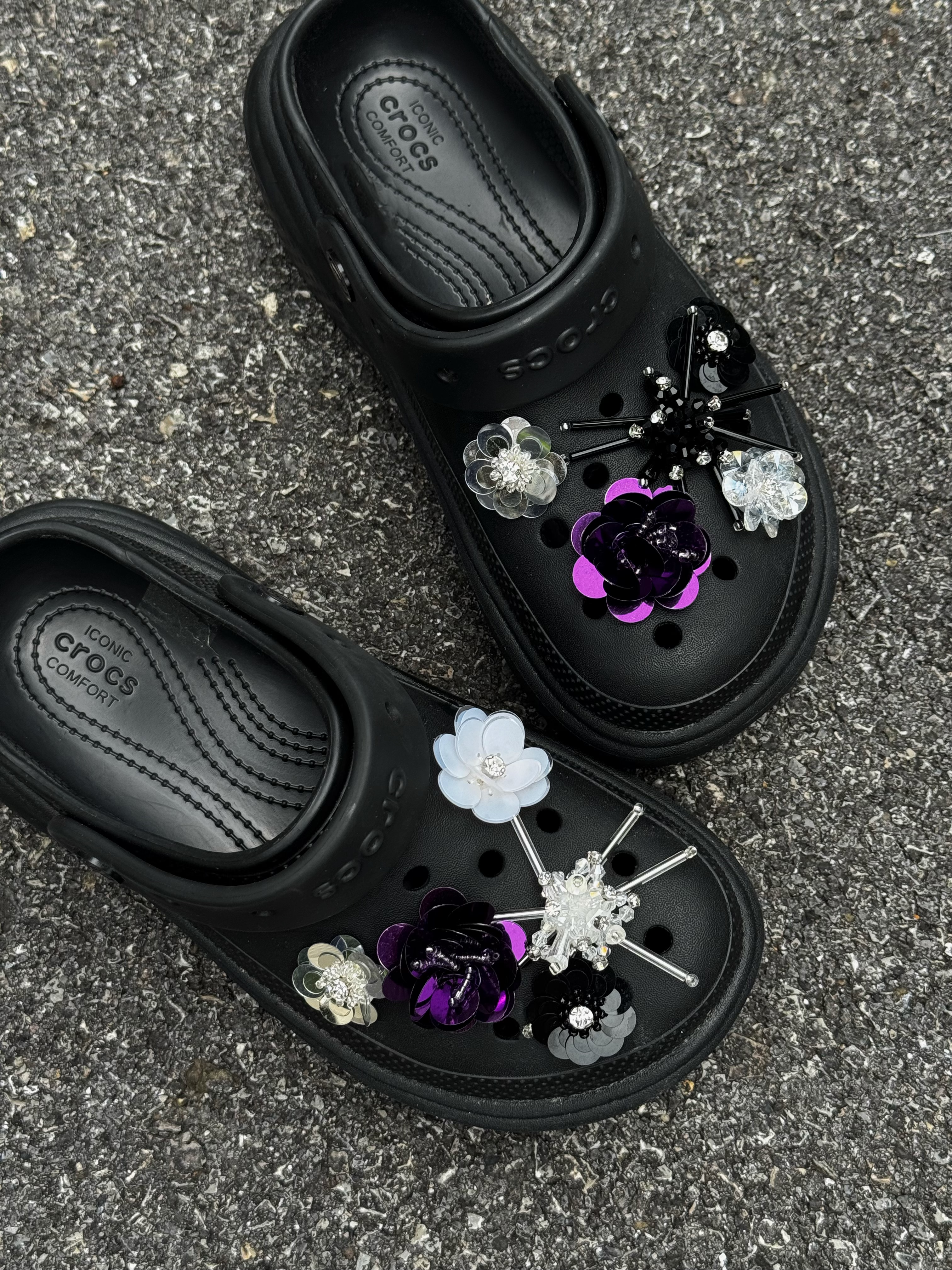 繁花紫镜洞洞鞋鞋花钉珠花朵高级鞋扣适配crocs卡洛驰可拆卸配饰