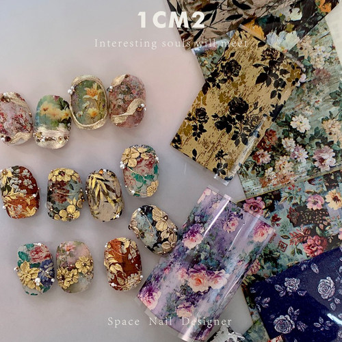 油画风转印纸指甲饰品