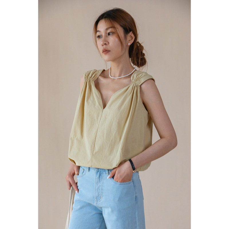 ChatonDesign2023ss 钻石V领无袖背心 休闲全棉简约通勤韩版上衣