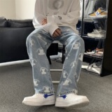 现货潮牌小熊印花牛仔裤男501-1-NZ908，男装牛仔裤，星座501-1