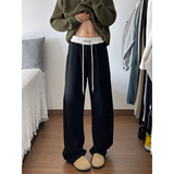 美式复古腰头拼接弯刀卫裤男女秋冬嘻哈垂感街舞裤子慵懒风阔腿裤，男装休闲裤，星座501-1
