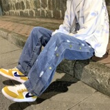 22马思维同款排扣泼漆~牛仔裤男501-1-NZ906-P55，男装牛仔裤，星座501-1