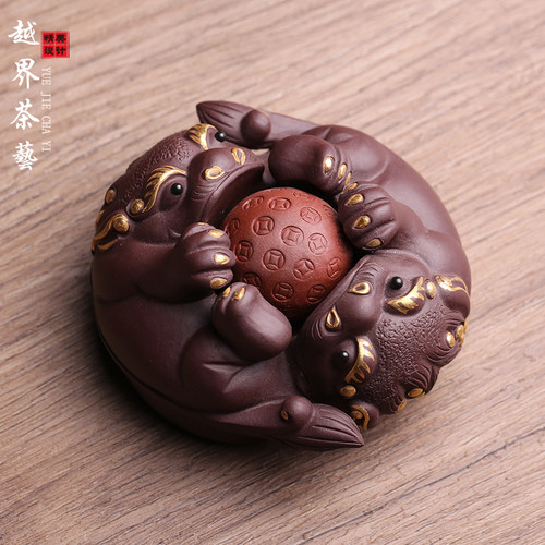 宜兴原矿紫砂手工双貔貅茶宠可养
