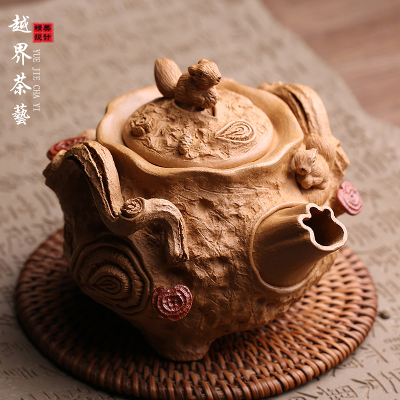 宜兴紫砂壶松鼠灵芝供春手抓壶带盖纯手工名家泡茶壶功夫便携茶具