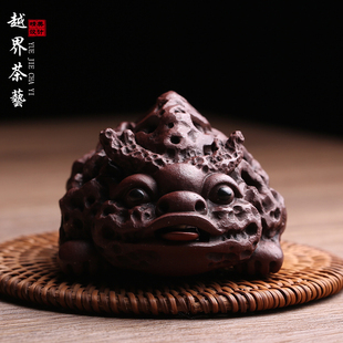 宜兴紫砂茶宠摆件太湖石招财金蟾名家陈洪军纯手工高端可养茶玩