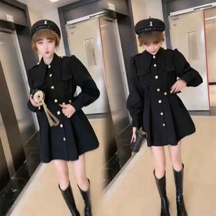 连衣裙女洋气显瘦翻领纽扣中长款 时尚 外穿A字裙 韩版 2026春秋新款