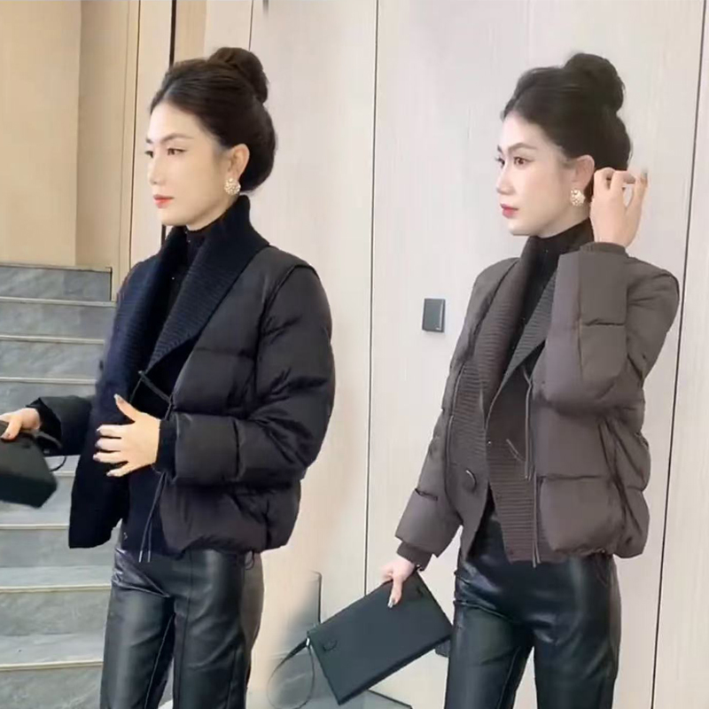 2025冬季新款韩版时尚毛巾披肩领短款棉服外套女高级感简约棉衣潮