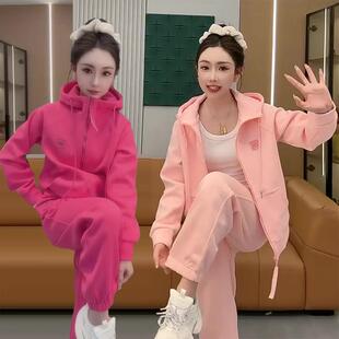 韩版显瘦糖果色休闲运动服套装女洋气卫衣显高卫裤减龄休闲一整套