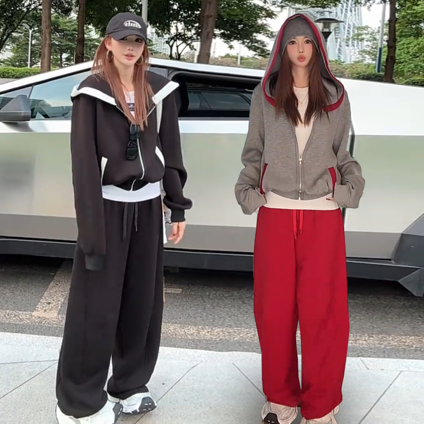 欧洲站2025春秋季新款韩版休闲运动服套装女连帽卫衣阔腿裤两件套
