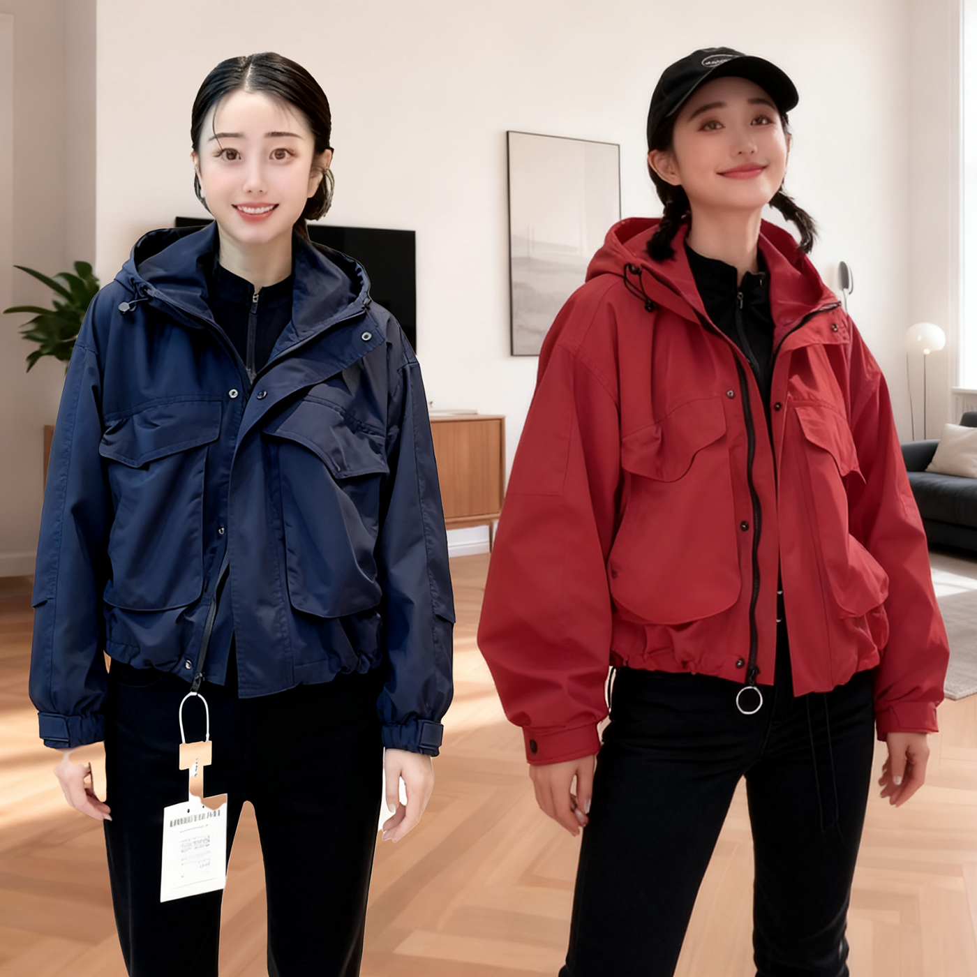 休闲工装二棉服外套女士秋冬新款洋气大口袋宽松显瘦连帽长袖棉衣,女装/女士精品,短外套,淘宝优惠券,粉丝福利购,淘宝优惠卷