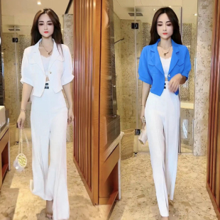 时尚 韩版 西服套装 女气质洋气西装 两件套 2026年夏季 外套阔腿裤 新款
