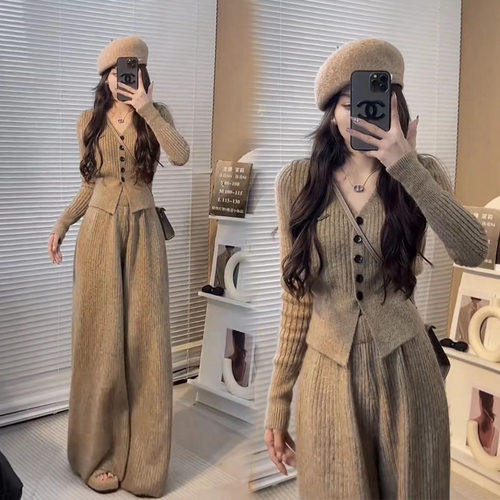 欧货针织毛衣时尚套装女阔腿裤