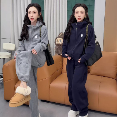 加绒加厚保暖运动套装女两件套