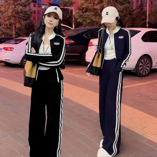 休闲圆领棒球运动服套装女两件套