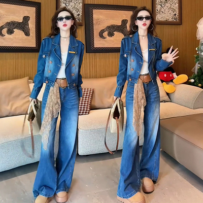 欧货时尚牛仔套装春秋新款做旧