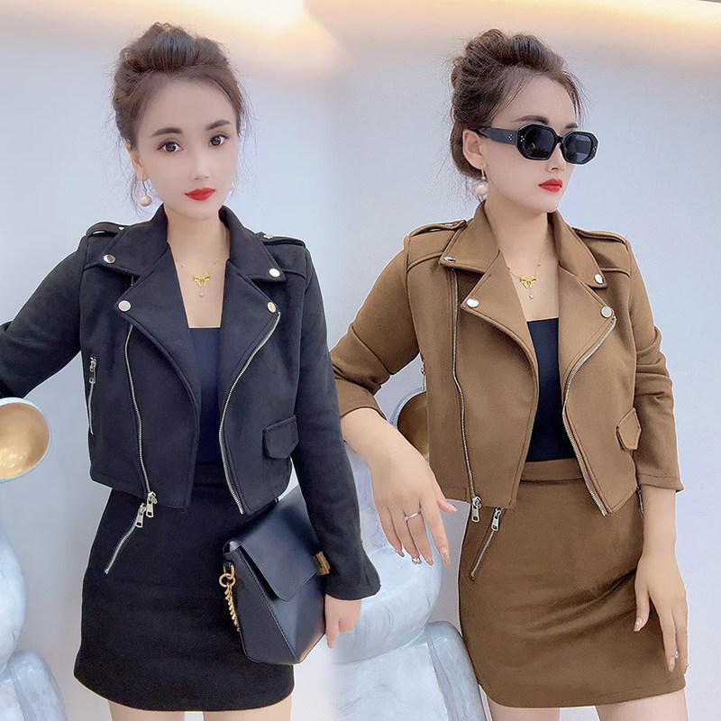 欧货潮流2025春秋爆款时尚套装裙女短款夹克上衣短裙机车服两件套,女装/女士精品,时尚套装,淘宝优惠券,粉丝福利购,淘宝优惠卷