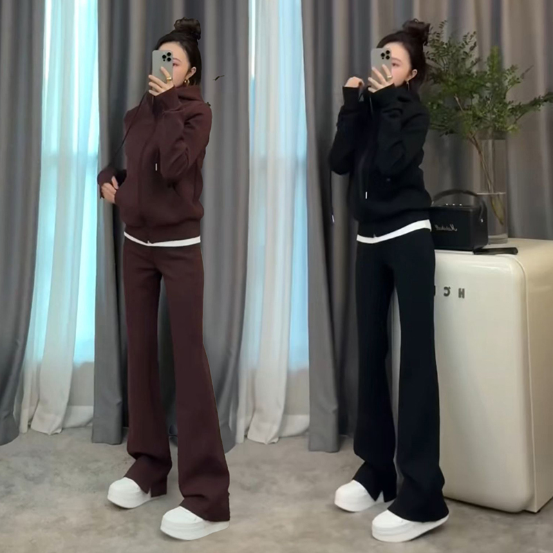 爆款休闲运动服套装女直筒阔腿裤