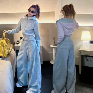 显瘦连帽两件套外套弯刀裤春秋新款时尚休闲帅酷百搭运动服套装女