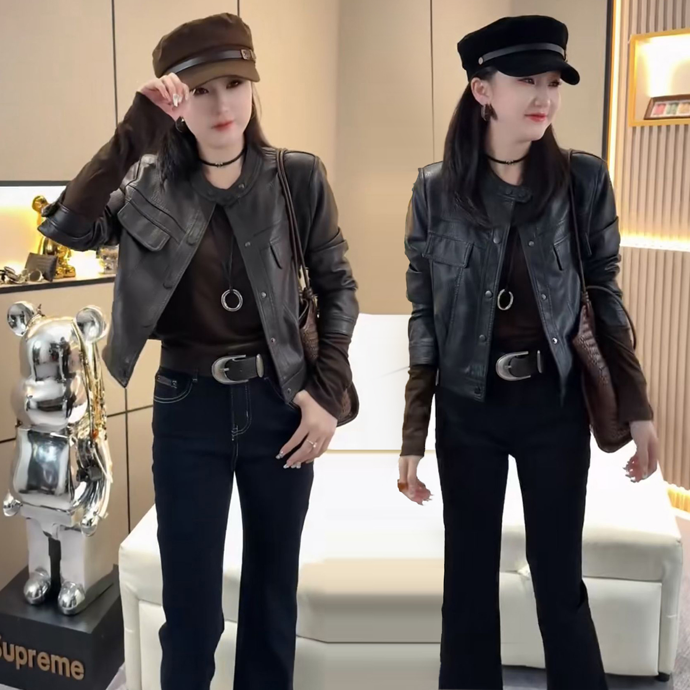 春秋新款时尚休闲PU皮衣外套女